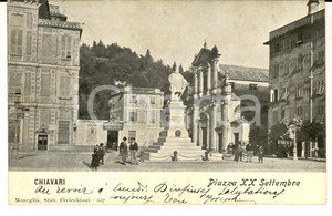 Cartolina originale da collezione 1904 CHIAVARI GE Piazza XX Settembre e CaffÃ© PRIARIO Cartolina ANIMATA FP VG 1