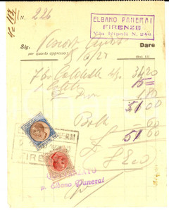 Documento originale, autentico 1928 FIRENZE Ditta Elbano PANERAI  Ricevuta con bolli 1
