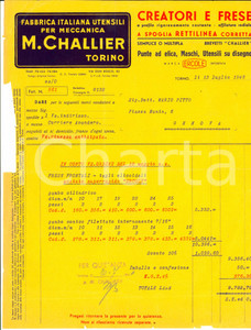 Documento originale, autentico 1946 TORINO Fabbrica Italiana M. CHALLIER meccanica Fattura intestata con bolli 1