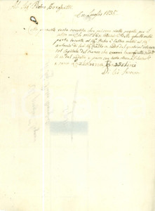 Documento originale, autentico 1835 BRESCIA Lazzarina BASSOLINI riceve riceve interessi da Pietro BORGHETTI 1