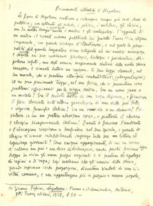 Manoscritto, lettera originale 1950 ca Permanente attualitÃ  di NAPOLEONE Bozza di articolo MANOSCRITTO 1