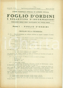 Documento originale, autentico 1937 ROMA U.N.U.C.I. Foglio d ordini Avanzamento ufficiali di complemento 1