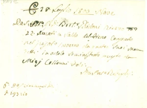 Documento originale, autentico 1800 NAVE BS Bortolo GHIDONI TOCCAGNI paga fineo Ricevuta 1