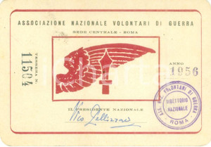 Oggetto da collezione cartaceo 1956 ROMA Associazione Nazionale Volontari di Guerra Tessera 1