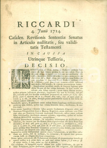 Documento originale, autentico 1751 CASALE MONFERRATO Revisione di sentenza per annullamento di testamento 1