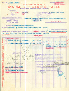 Documento originale, autentico 1940 MILANO SocietÃ  Generale marmi e Pietre d ITALIA Fattura intestata 1