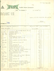 Documento originale, autentico 1958 PAVIA Prodotti chimico farmaceutici Fattura dattiloscritta intestata 1