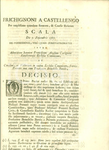 Documento originale, autentico 1768 SAVIGLIANO CN Diritto di nomina su Beneficio di Benedetto BAROLO Sentenza 1