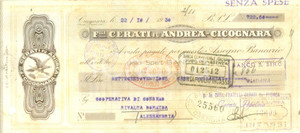 Documento originale, autentico 1930 VIADANA CICOGNARA MN Ditta Fratelli CERATI Assegno pubblicitario 1