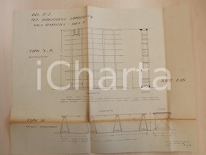 Mappa, planimetria storica 1930 ca MILANO Biblioteca Ambrosiana Sala Statistica Progetto scaffalatura 1