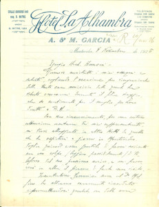 Manoscritto, lettera originale 1926 MONTEVIDEO URUGUAY Hotel LA ALHAMBRA Lettera su carta intestata 1