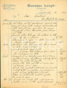 Documento originale, autentico 1924 MILANO Giuseppe LONGHI Fumista Fabbrica cucine economiche Fattura 1