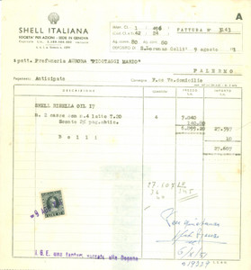 Documento originale, autentico 1951 GENOVA SocietÃ  per Azioni SHELL ITALIANA Fattura dattiloscritta 1