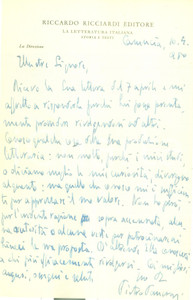 Autografo originale 1950 CAMUCIA AR Pietro PANCRAZI non puÃ² rilasciare raccomandazioni ai LINCEI 1