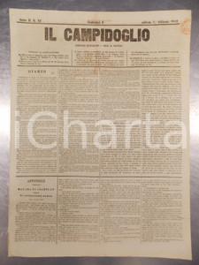 Giornale, rivista storica 1862 IL CAMPIDOGLIO Senso religioso delle manifestazioni a ROMA Giornale 1