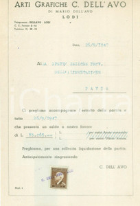 Documento originale, autentico 1947 LODI Arti Grafiche Mario DELL AVO Lettera commerciale su carta intestata 1