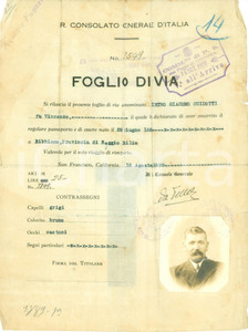 Documento originale, autentico 1920 SAN FRANCISCO Foglio di via di Pietro Giacomo GUIDOTTI di BIBBIANO Con foto 1