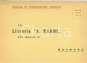 Cartolina originale da collezione 1930 ca BOLOGNA Libreria Arnaldo NANNI Cedola commissione libraria non viaggiata 1