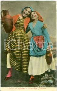 Cartolina originale da collezione 1908 PALERMO Contadine siciliane in costume tipico Cartolina postale FP VG 1