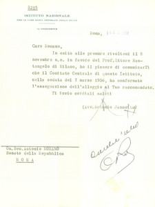 Autografo originale 1956 ROMA Avvocato Antonio IANNOTTA trova casa a Paolo Ettore SANTANGELO 1