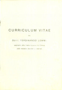 Documento originale, autentico 1941 TORINO Ferdinando LEMMI curriculum per docenza malattie nervose e mentali 1