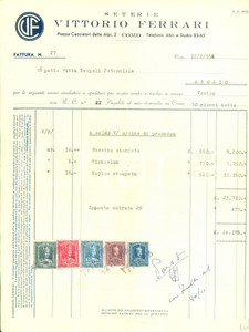 Documento originale, autentico 1955 COMO Seterie Vittorio FERRARI Fattura per vendita nylon stampato 1