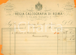 Documento originale, autentico 1900 ROMA Regia Calcografia Stampe d incisioni Fattura DANNEGGIATA 1