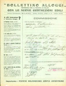 Documento originale, autentico 1937 MILANO Bollettino Alloggi nuove costruzioni edili Lettera commerciale 1