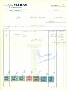Documento originale, autentico 1958 BUSTO ARSIZIO VA Confezioni MABAS di Mario BASSANI Biancheria uomo 1