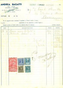 Documento originale, autentico 1947 CASORATE SEMPIONE VA Andrea BAGATTI Pizzi ricami biancheria Fattura 1