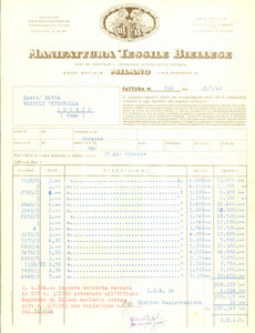 Documento originale, autentico 1949 MILANO Manifattura Tessile Biellese Fattura commerciale intestata 1