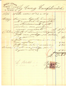 Documento originale, autentico 1896 MILANO Via Lecco 12 Giovanni BRASCHI  Falegname in genere Fattura 1