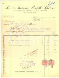 1928 MILANO Società Italiana Prodotti SCHERING *Fattura intestata per medicinali