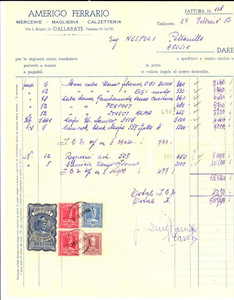 Documento originale, autentico 1956 GALLARATE VA Amerigo FERRARIO Mercerie, maglieria, calzetteria Fattura 1