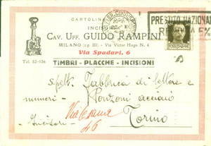 Cartolina originale da collezione 1936 MILANO Incisoria Cav. Uff. Guido RAMPINI Cartolina commerciale FG VG 1