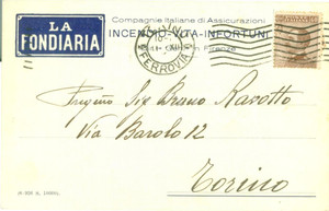 Cartolina originale da collezione 1926 TORINO Compagnie Italiane Assicurazione LA FONDIARIA Cartolina FP VG 1