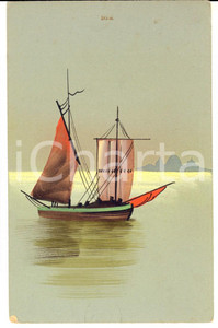 Cartolina originale da collezione 1920 ca FRANCIA Barca in navigazione Cartolina ARTISTICA DIPINTA A MANO 1