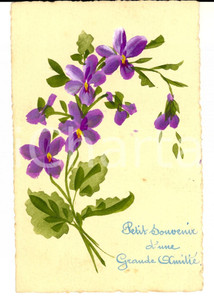 Cartolina originale da collezione 1910 ca FRANCIA Cartolina amicizia con fiori viola DIPINTA A MANO 1