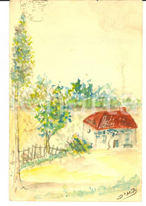 Cartolina originale da collezione 1937 FRANCIA Un casolare di campagna Cartolina postale DIPINTA A MANO 1