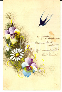 Cartolina originale da collezione 1920 ca FRANCIA Cartolina augurale con fiori e rondine DIPINTA A MANO 1