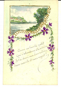 Cartolina originale da collezione 1920 ca FRANCIA Cartolina con violette e paesaggio DIPINTA A MANO A. GOULON 1