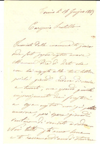 Manoscritto, lettera originale 1867 TORINO Forestieri improvvisi a casa nostra Lettera Teodoro GALIMBERTI 1