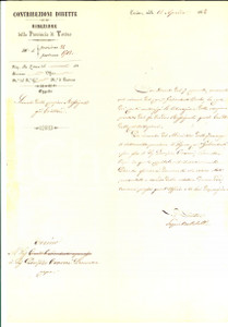 Documento originale, autentico 1862 TORINO Cauzione del defunto Teodoro ROSSIGNOLI Lettera Luigi BERTOLOTTI 1
