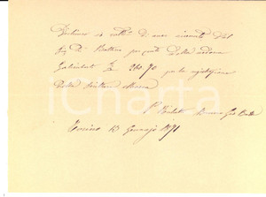 Documento originale, autentico 1871 TORINO Ricevuta Bruno RICHETTI per registrazione della scrittura MOSCA 1