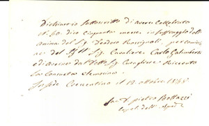 Documento originale, autentico 1858 CRESCENTINO VC Messe di don Pietro BOTTAZZI pro Teodoro ROSSIGNOLI 1