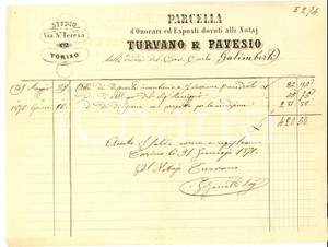 Manoscritto, lettera originale 1871 TORINO Parcella dello studio notarile TURVANO E PAVESIO Manoscritta 1