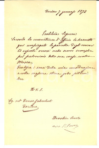 Manoscritto, lettera originale 1872 TORINO Giuseppe FERRERO procuratore collegiato annuncia invio parcella 1