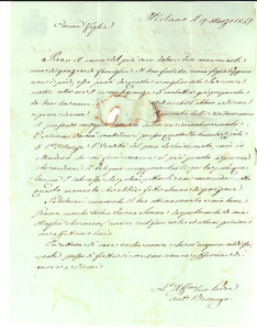 Manoscritto, lettera originale 1847 MILANO Antonio BERNAGO annuncia la morte del figlio per malattia Lettera 1