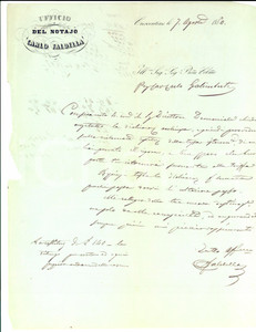 Manoscritto, lettera originale 1860 CRESCENTINO VC Notaio Carlo FALDELLA all ing. Carlo GALIMBERTI 1