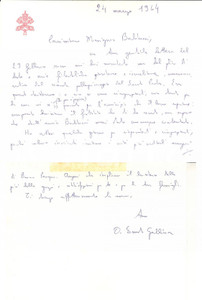 Autografo originale 1964 ROMA Mons. Ernesto GALLINA ringrazia per serie filateliche Autografo 1